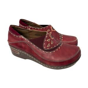 L’Artiste Shoes Womens Size 9 Burbank Red Leather Boho Slip On Comfort 40 EU